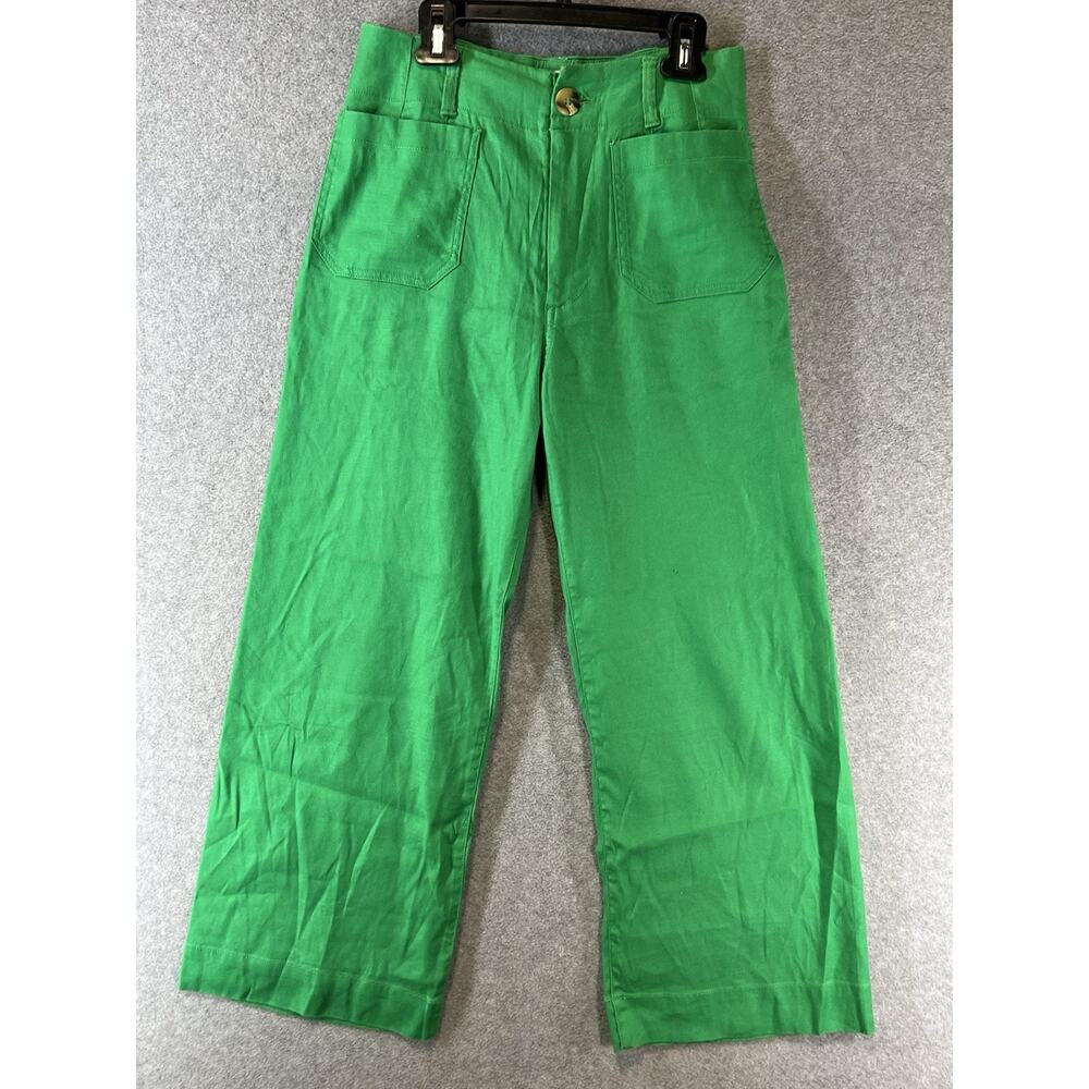 Anthropologie Maeve Colette Linen Blend Cropped Pants Size 26 Green